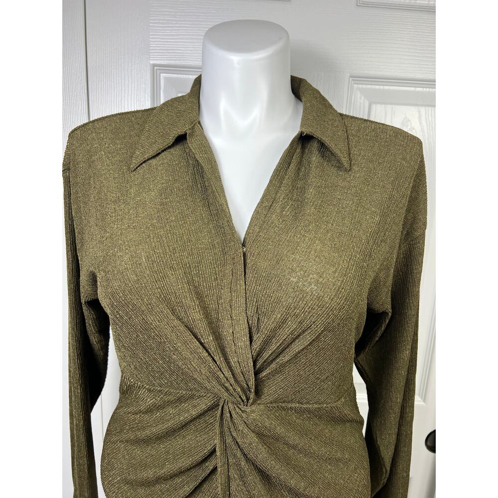 Madewell Dark Green Twisted Front Collared Long Sleeve Top - Picture 3 of 10